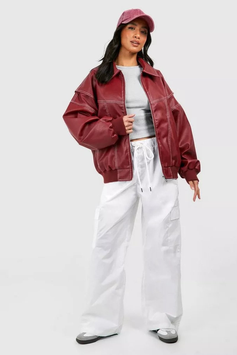 Kate | Women's Quilted Jacket – Oversized Contrast Stitch Bomber view 6