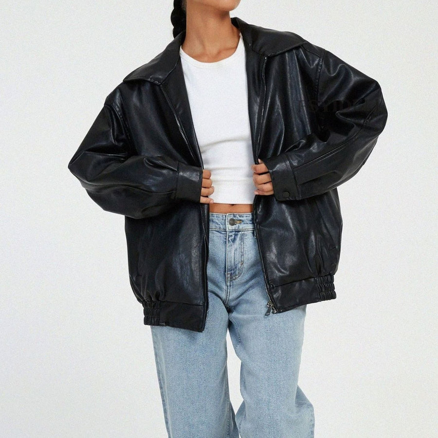 Rowena | Women's Leather Jacket – Oversized Relaxed-Fit Zip-Up view 1