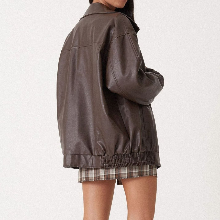 Rowena | Women's Leather Jacket – Oversized Relaxed-Fit Zip-Up view 3
