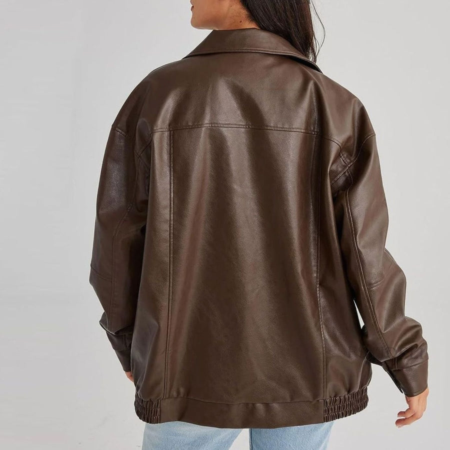 Rowena | Women's Leather Jacket – Oversized Relaxed-Fit Zip-Up view 5