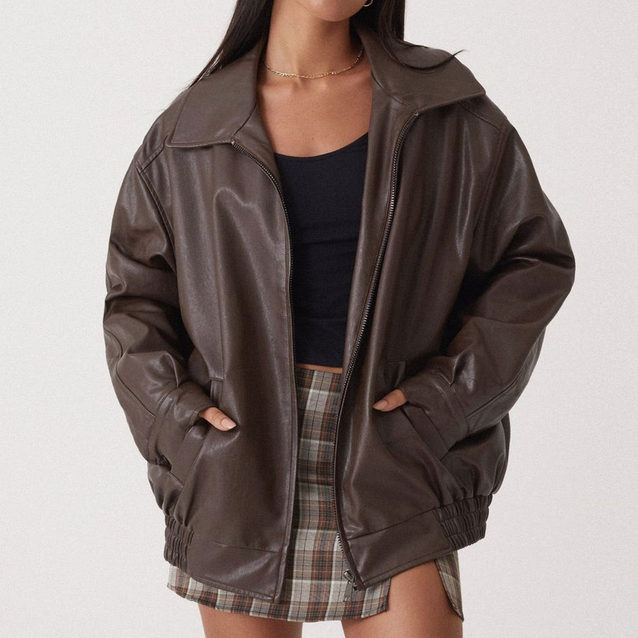 Rowena | Women's Leather Jacket – Oversized Relaxed-Fit Zip-Up view 6