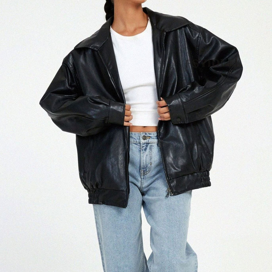 Rowena | Women's Leather Jacket – Oversized Relaxed-Fit Zip-Up view 7