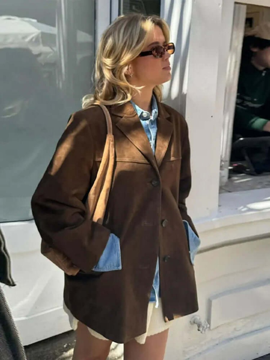Genevieve | Women's Blazer – Oversized Suede Long Sleeve view 5