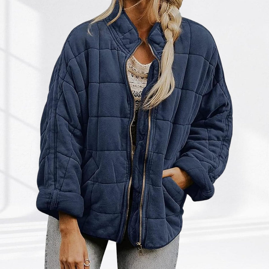 Una | Women's Quilted Jacket – Relaxed-Fit Diamond Zip-Up view 10