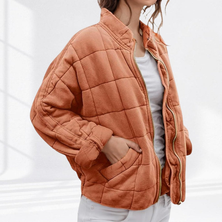 Una | Women's Quilted Jacket – Relaxed-Fit Diamond Zip-Up view 11