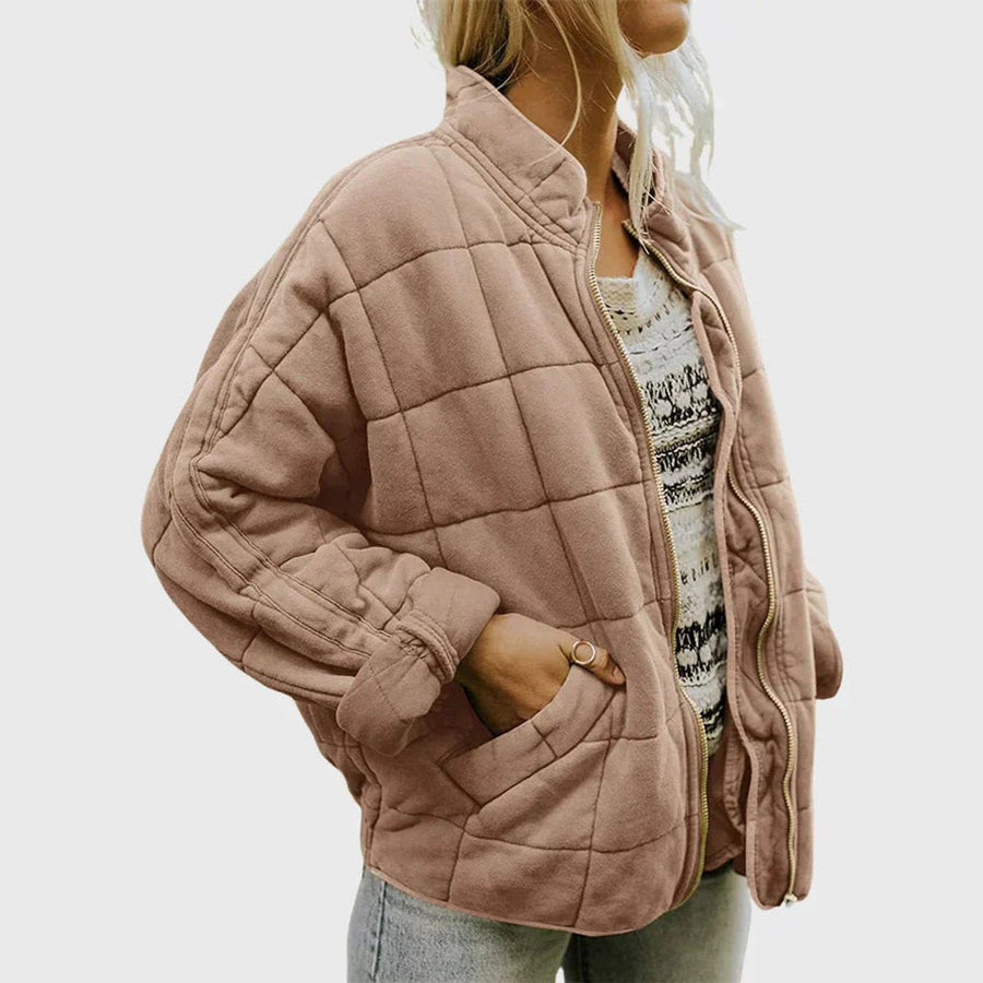 Una | Women's Quilted Jacket – Relaxed-Fit Diamond Zip-Up view 6