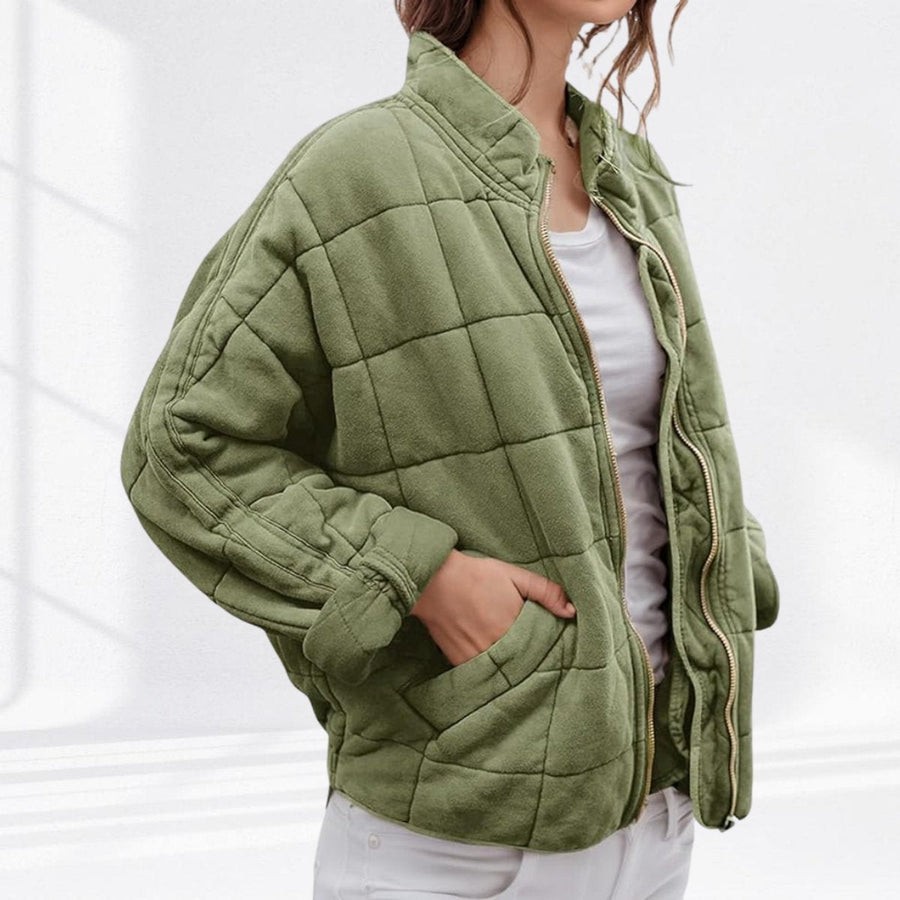 Una | Women's Quilted Jacket – Relaxed-Fit Diamond Zip-Up view 7