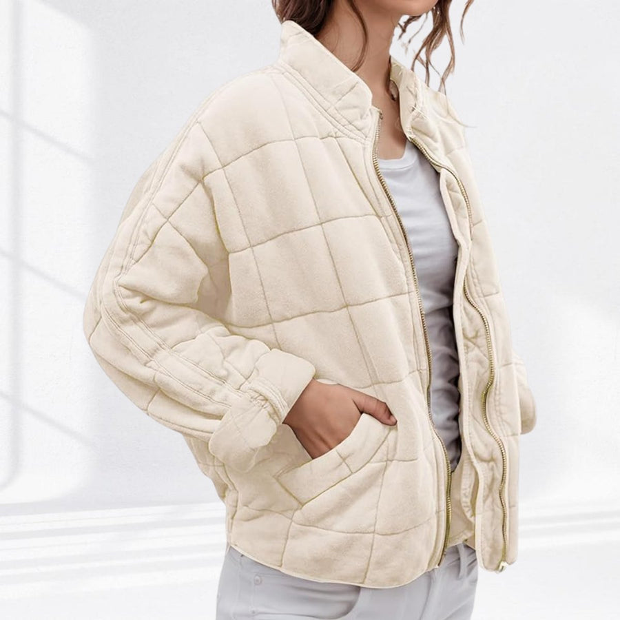 Una | Women's Quilted Jacket – Relaxed-Fit Diamond Zip-Up view 8
