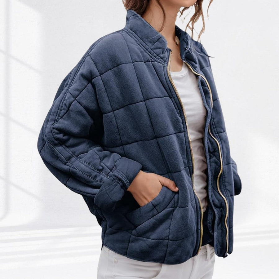 Una | Women's Quilted Jacket – Relaxed-Fit Diamond Zip-Up view 9