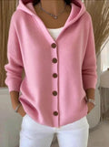 Poppy | Women's Winter Cardigan – Relaxed-Fit Hooded Button-Front Knit, Plus Size