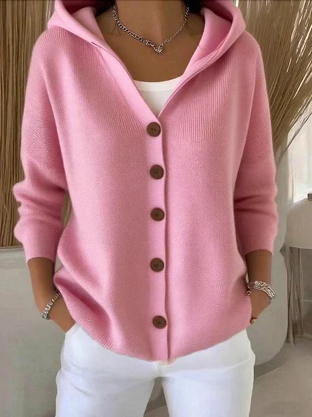 Poppy | Women's Winter Cardigan – Relaxed-Fit Hooded Button-Front Knit, Plus Size