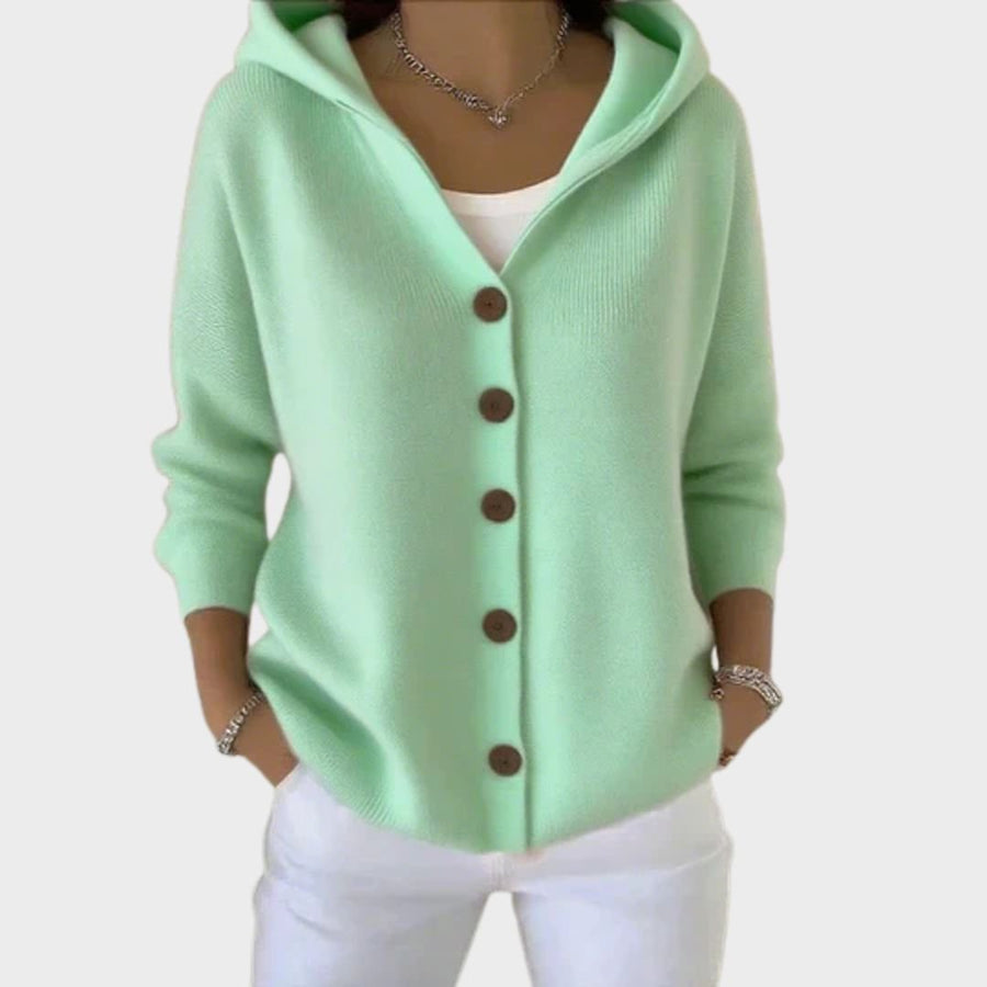 Poppy | Women's Winter Cardigan – Relaxed-Fit Hooded Button-Front Knit, Plus Size view 3