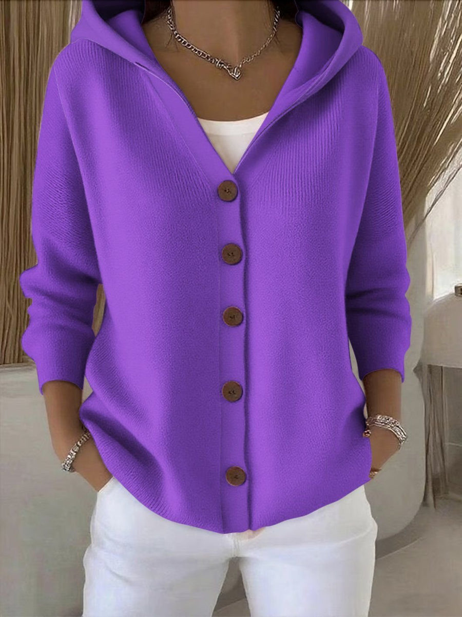 Poppy | Women's Winter Cardigan – Relaxed-Fit Hooded Button-Front Knit, Plus Size view 7