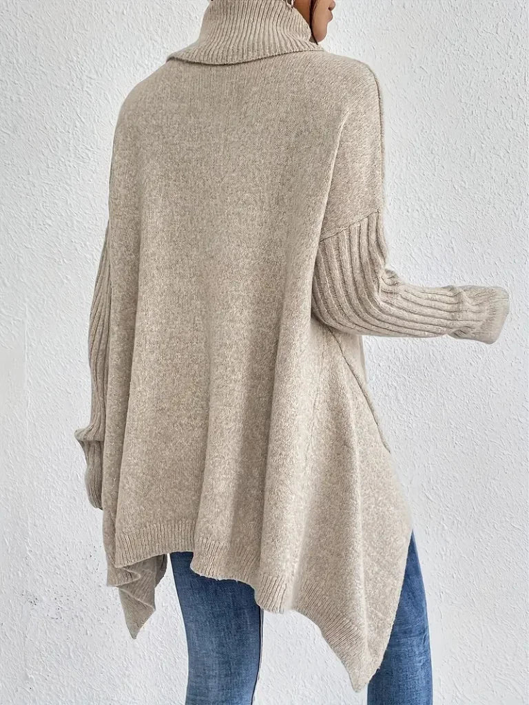 Tamara | Women's Cowl Neck Sweater – Asymmetric Hem Relaxed Knit Pullover view 8