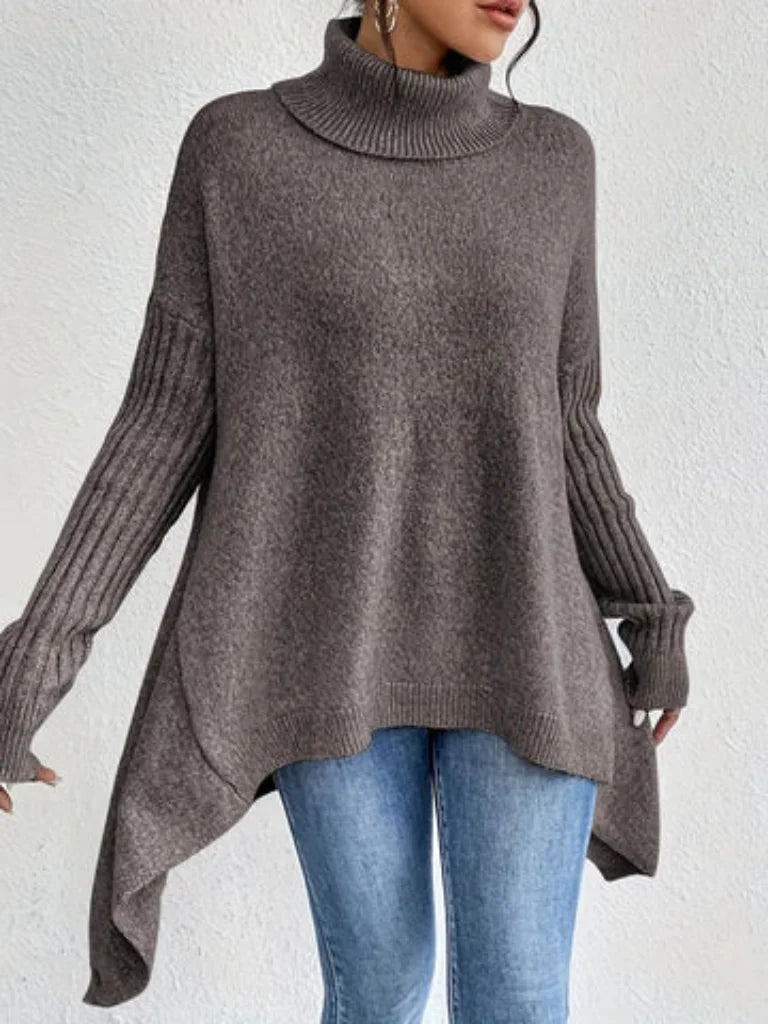Tamara | Women's Cowl Neck Sweater – Asymmetric Hem Relaxed Knit Pullover view 12