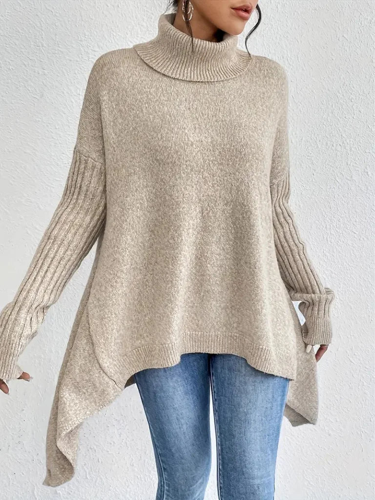 Tamara | Women's Cowl Neck Sweater – Asymmetric Hem Relaxed Knit Pullover view 10