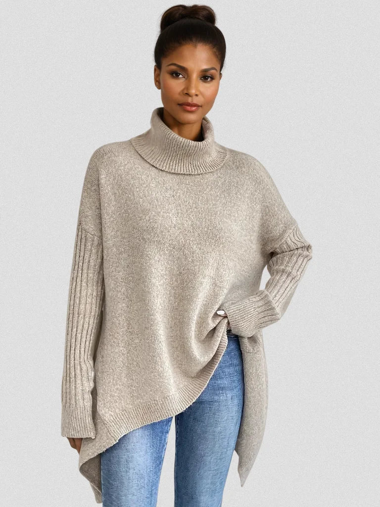 Tamara | Women's Cowl Neck Sweater – Asymmetric Hem Relaxed Knit Pullover
