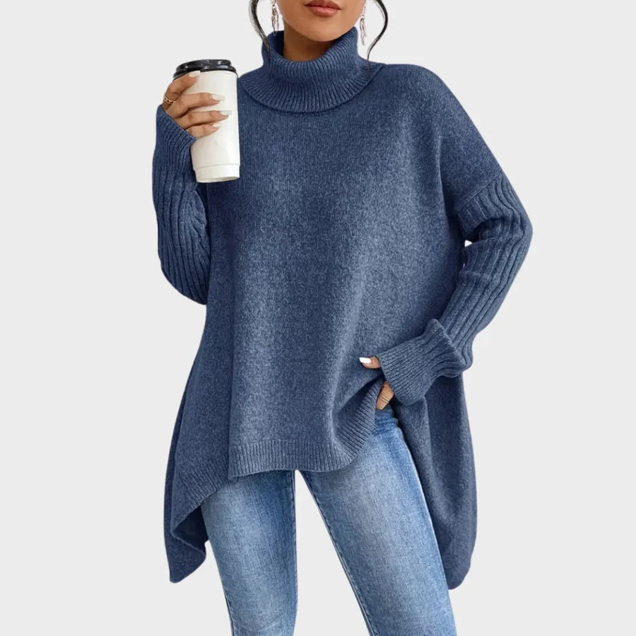 Tamara | Women's Cowl Neck Sweater – Asymmetric Hem Relaxed Knit Pullover view 7