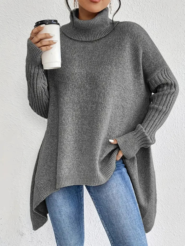 Tamara | Women's Cowl Neck Sweater – Asymmetric Hem Relaxed Knit Pullover view 5