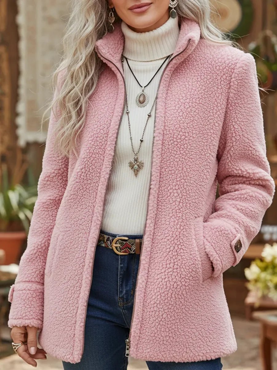 Della | Women's Teddy Coat – Fleece Full-Zip Stand Collar view 1