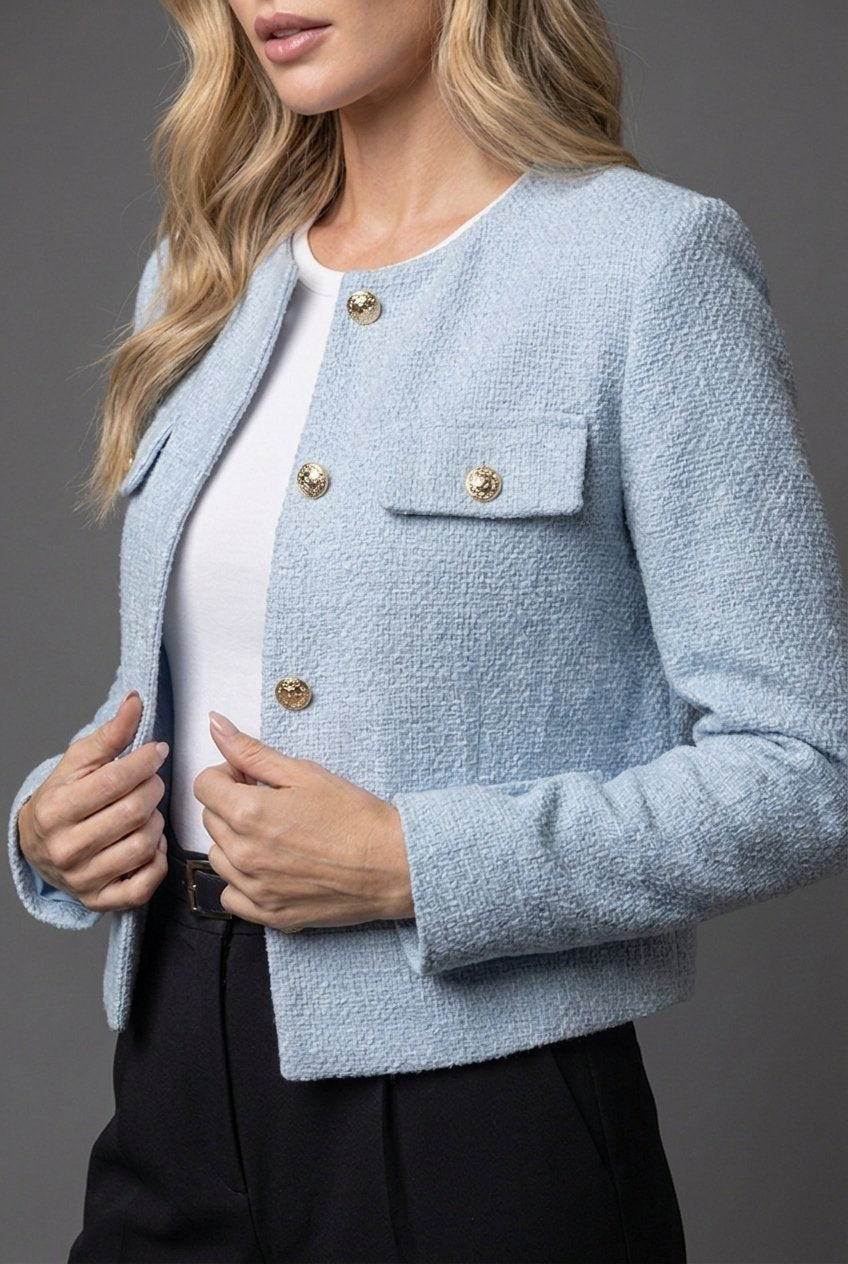 Meredith | Women's Blazer – Tweed Round-Neck Cropped view 3
