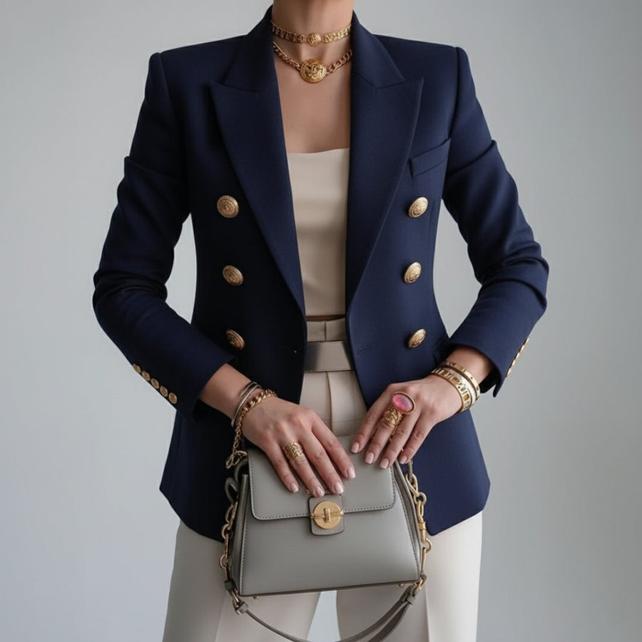 Violet | Women's Blazer – Double-Breasted Gold Button Notch Lapel view 2