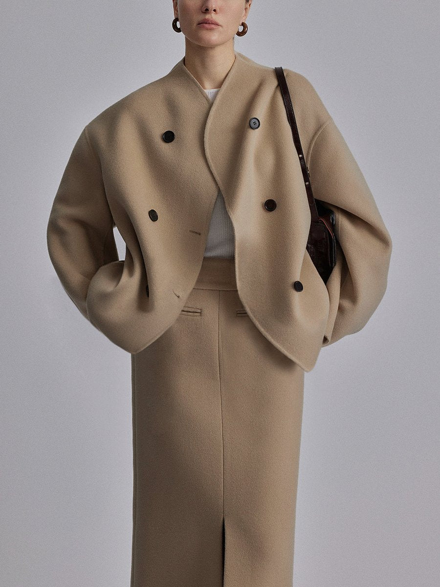 Cecily | Women's Winter Coat – Double-Breasted Stand Collar Pea Coat view 10