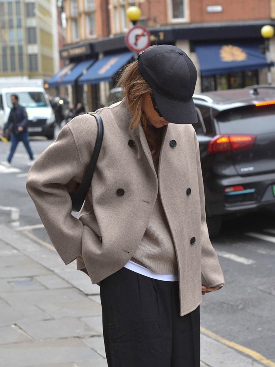 Cecily | Women's Winter Coat – Double-Breasted Stand Collar Pea Coat view 2