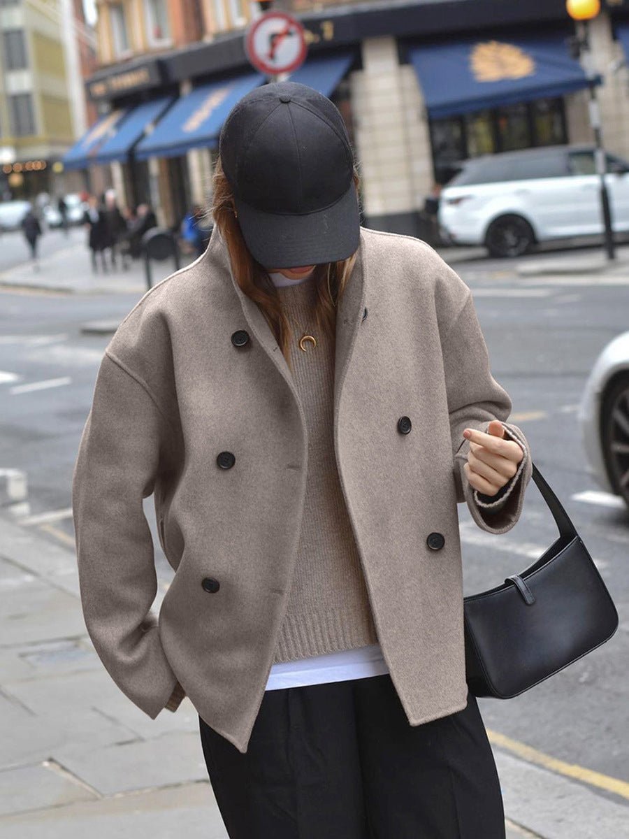 Cecily | Women's Winter Coat – Double-Breasted Stand Collar Pea Coat view 3