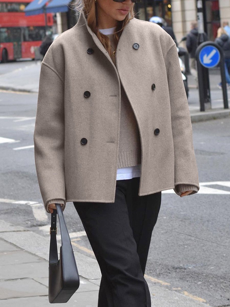 Cecily | Women's Winter Coat – Double-Breasted Stand Collar Pea Coat view 4