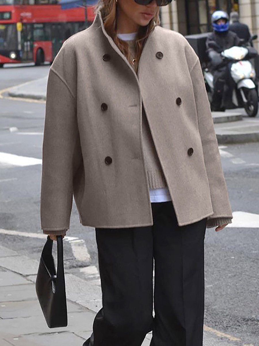 Cecily | Women's Winter Coat – Double-Breasted Stand Collar Pea Coat view 5