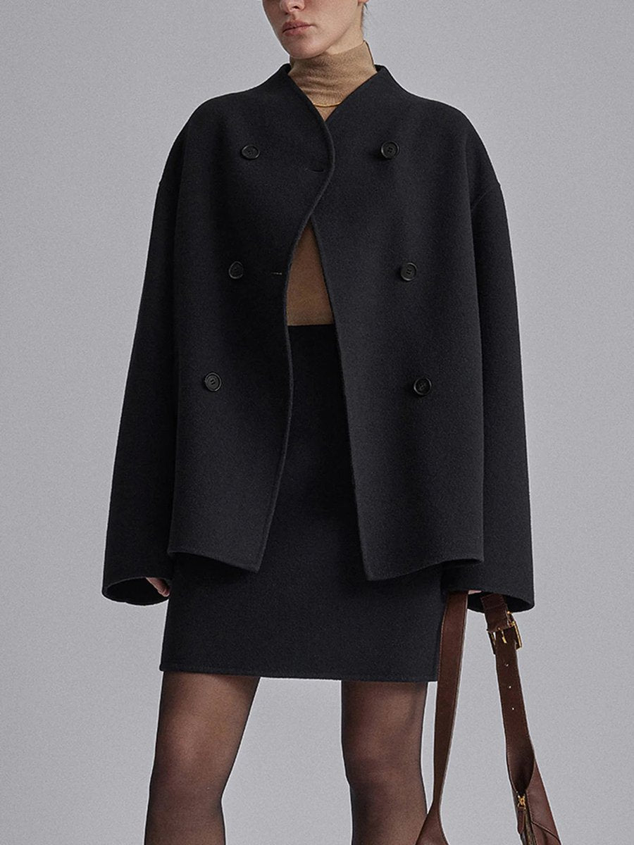 Cecily | Women's Winter Coat – Double-Breasted Stand Collar Pea Coat view 8