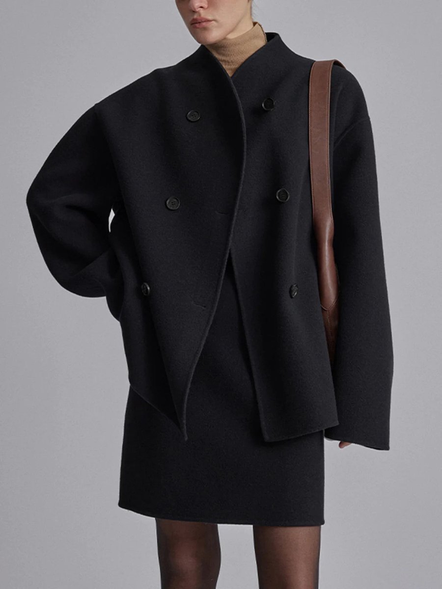 Cecily | Women's Winter Coat – Double-Breasted Stand Collar Pea Coat view 9