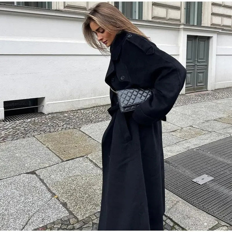 Bridget | Women's Trench Coat – Long Double-Breasted Belted Wool-Look view 2