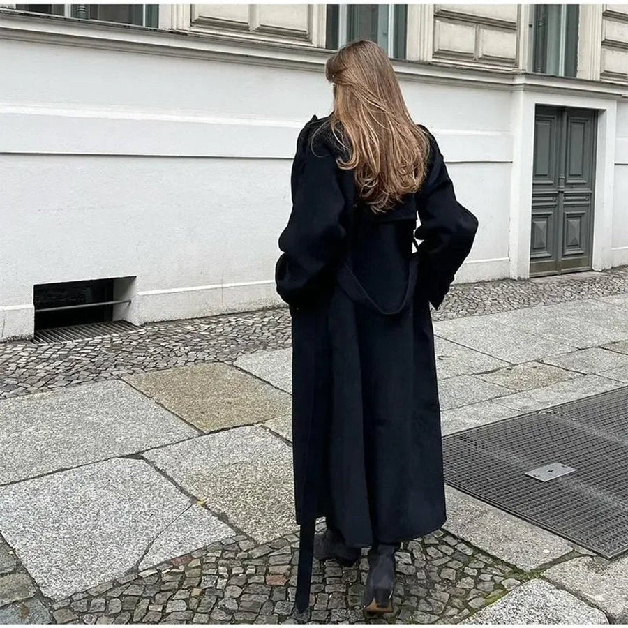 Bridget | Women's Trench Coat – Long Double-Breasted Belted Wool-Look view 4