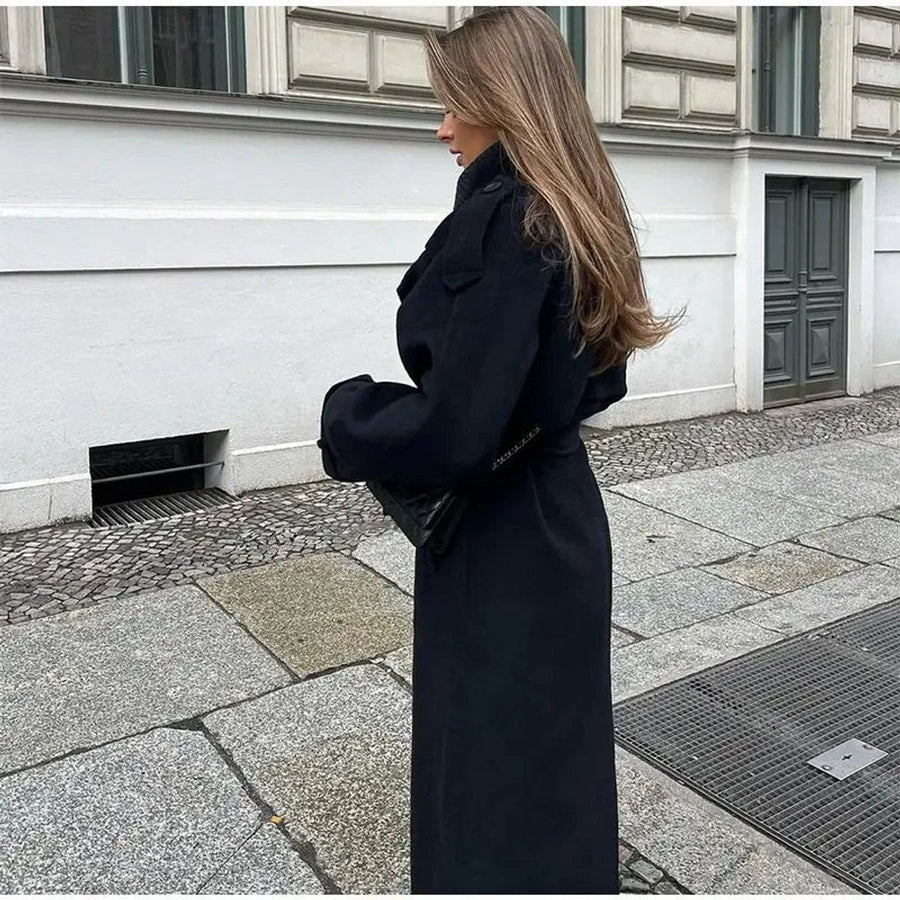 Bridget | Women's Trench Coat – Long Double-Breasted Belted Wool-Look view 5