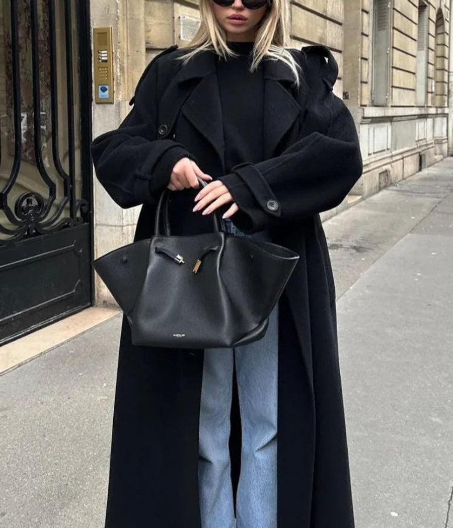 Bridget | Women's Trench Coat – Long Double-Breasted Belted Wool-Look view 7