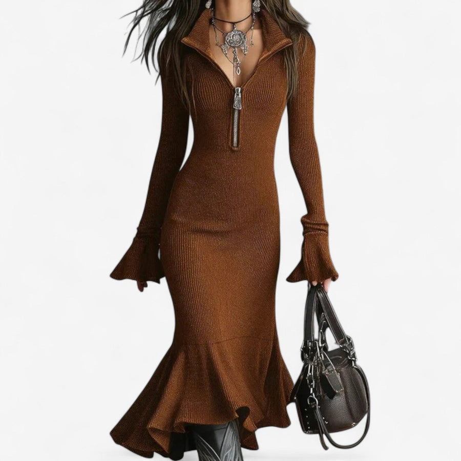 Dulcinea | Knit Sweater Dress with Zip Collar view 6