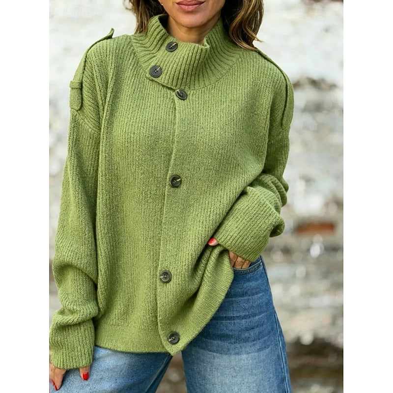 Diane | Women's Winter Cardigan – Button-Front Stand Collar Ribbed Knit view 2
