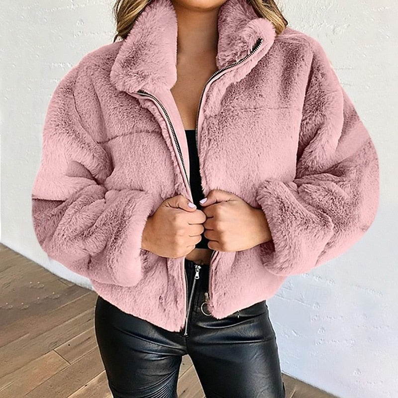 Estelle | Women's Teddy Jacket – Cropped Plush Zip Up Jacket