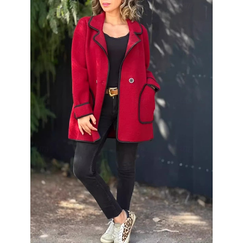 Delaine | Women's Oversized Coat – Contrast Trim Loose Winter Coat view 2