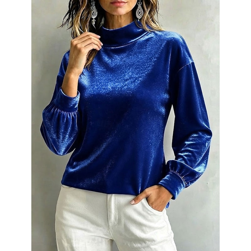 Clarice | Women's Mock Neck Blouse – Elegant Long Sleeve Work Top