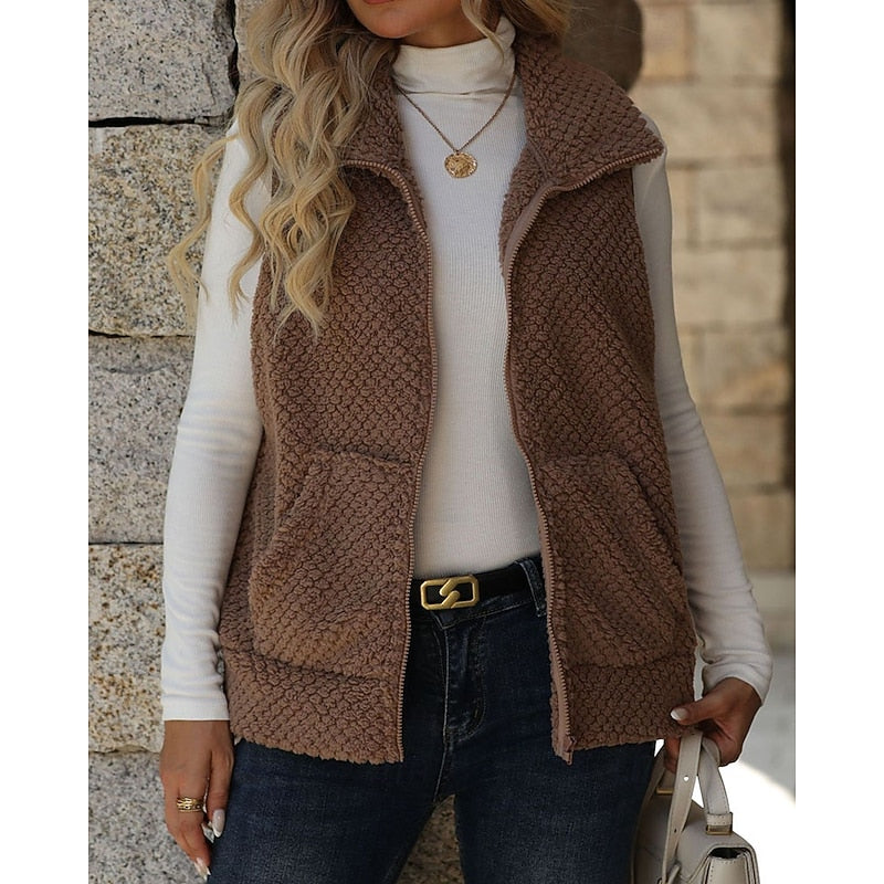 Maren | Women's Textured Zip Up Vest – Cozy Warm Winter Vest view 1