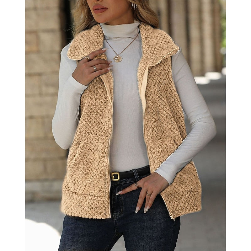 Maren | Women's Textured Zip Up Vest – Cozy Warm Winter Vest view 3